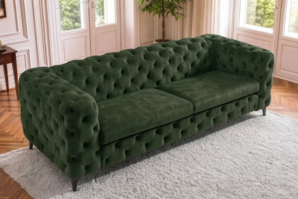 Riess-Ambiente Samt Möbel|3-Sitzer Sofa > Chesterfield Sofa MODERN BAROCK 235cm grün Samt 3-Sitzer Couch Federkern