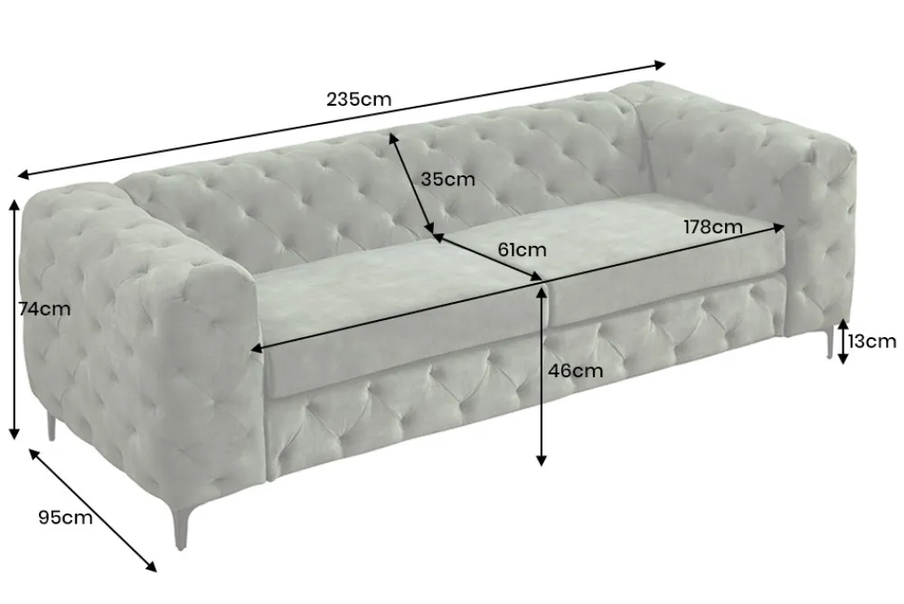 Riess-Ambiente Samt Möbel|3-Sitzer Sofa > Chesterfield Sofa MODERN BAROCK 235cm grün Samt 3-Sitzer Couch Federkern