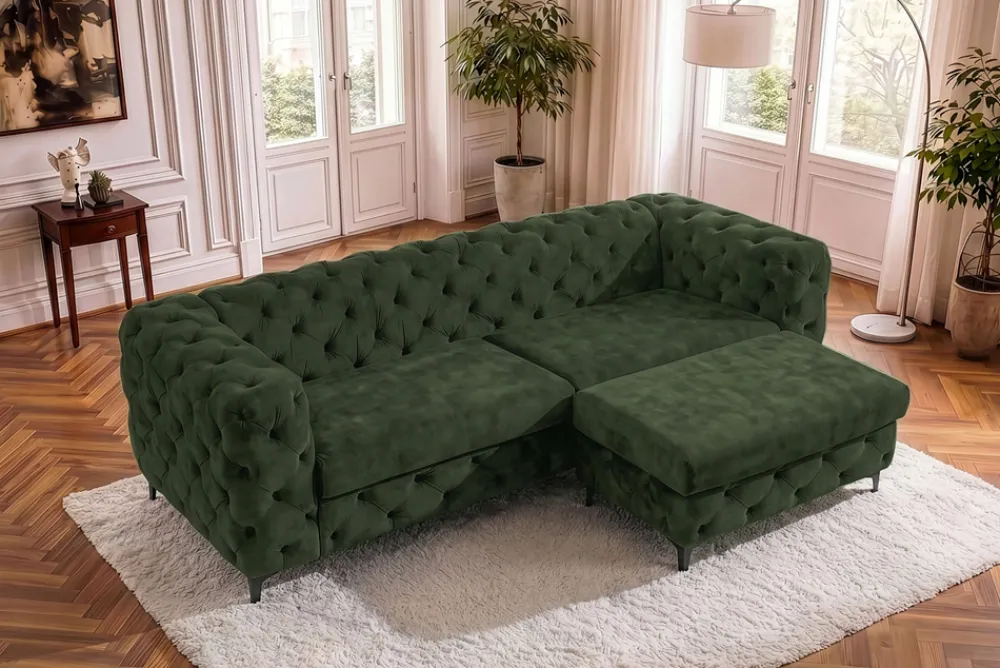 Riess-Ambiente Samt Möbel|3-Sitzer Sofa > Chesterfield Sofa MODERN BAROCK 235cm grün Samt 3-Sitzer Couch Federkern