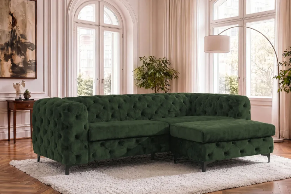 Riess-Ambiente Samt Möbel|3-Sitzer Sofa > Chesterfield Sofa MODERN BAROCK 235cm grün Samt 3-Sitzer Couch Federkern