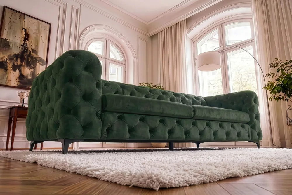 Riess-Ambiente Samt Möbel|3-Sitzer Sofa > Chesterfield Sofa MODERN BAROCK 235cm grün Samt 3-Sitzer Couch Federkern