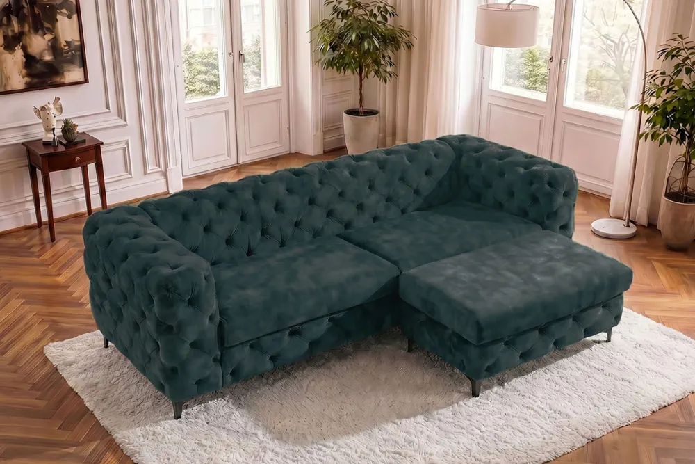 Riess-Ambiente Samt Möbel|3-Sitzer Sofa > Chesterfield Sofa MODERN BAROCK 235cm petrol Samt 3-Sitzer Couch Federkern