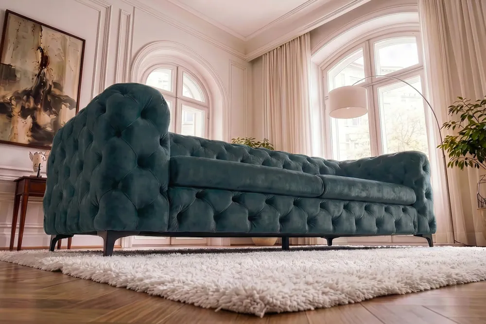 Riess-Ambiente Samt Möbel|3-Sitzer Sofa > Chesterfield Sofa MODERN BAROCK 235cm petrol Samt 3-Sitzer Couch Federkern