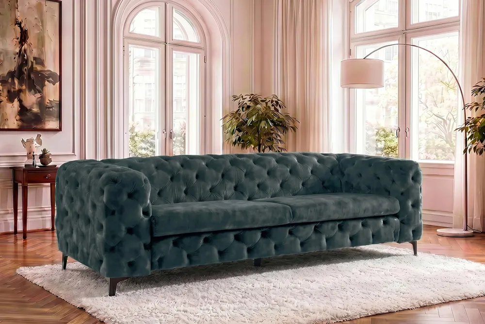 Riess-Ambiente Samt Möbel|3-Sitzer Sofa > Chesterfield Sofa MODERN BAROCK 235cm petrol Samt 3-Sitzer Couch Federkern