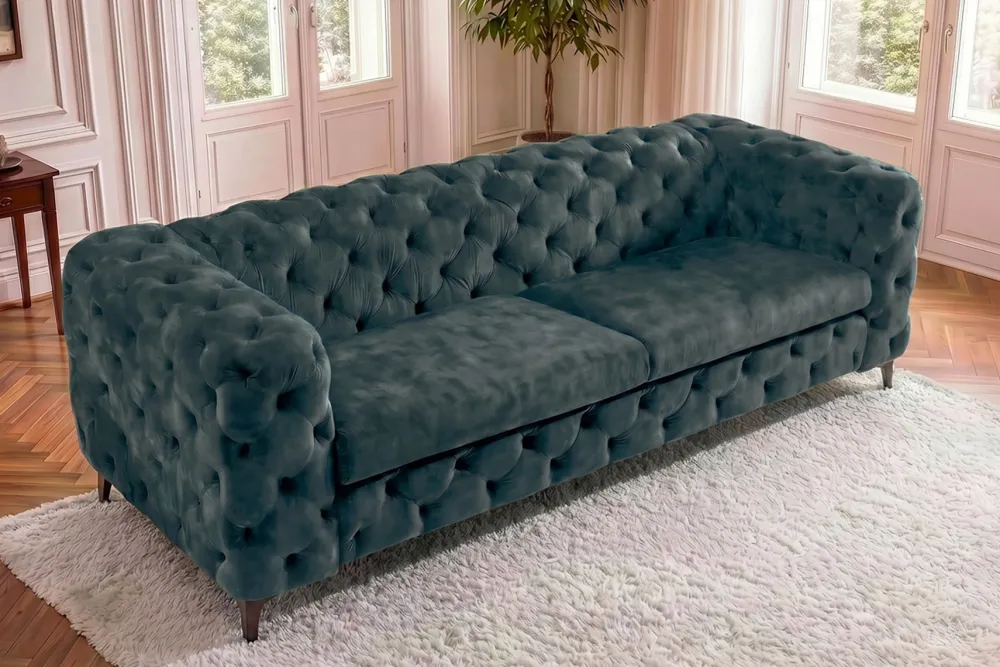 Riess-Ambiente Samt Möbel|3-Sitzer Sofa > Chesterfield Sofa MODERN BAROCK 235cm petrol Samt 3-Sitzer Couch Federkern
