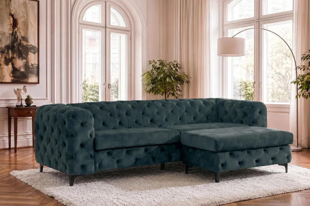 Riess-Ambiente Samt Möbel|3-Sitzer Sofa > Chesterfield Sofa MODERN BAROCK 235cm petrol Samt 3-Sitzer Couch Federkern