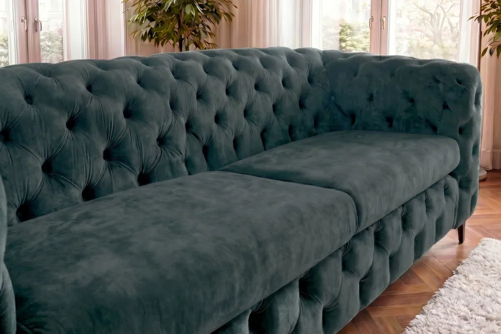 Riess-Ambiente Samt Möbel|3-Sitzer Sofa > Chesterfield Sofa MODERN BAROCK 235cm petrol Samt 3-Sitzer Couch Federkern