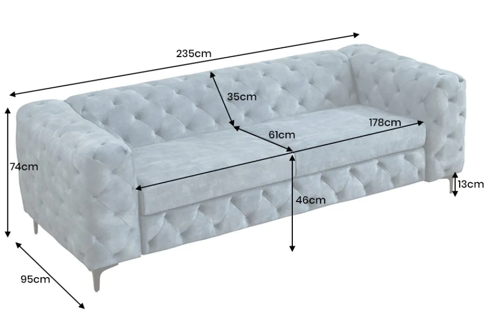 Riess-Ambiente Samt Möbel|3-Sitzer Sofa > Chesterfield Sofa MODERN BAROCK 235cm petrol Samt 3-Sitzer Couch Federkern