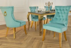 Riess-Ambiente Stühle|Samt Möbel > Chesterfield Stuhl CASTLE blau Samt goldene Edelstahlbeine mit Komfortgriff