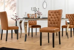 Riess-Ambiente Stühle > Chesterfield Stuhl CASTLE braun Kunstleder schwarz Gummiholz Ziernieten