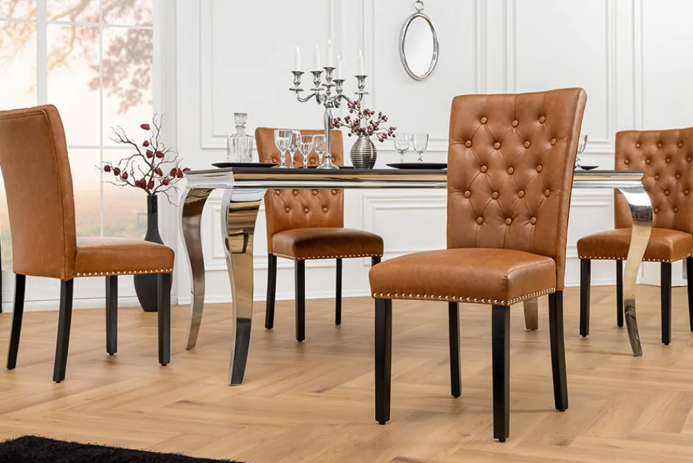 Riess-Ambiente Stühle > Chesterfield Stuhl CASTLE braun Kunstleder schwarz Gummiholz Ziernieten