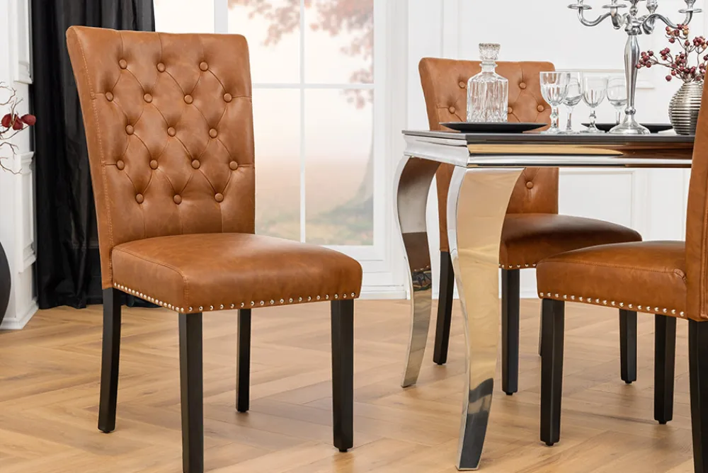 Riess-Ambiente Stühle > Chesterfield Stuhl CASTLE braun Kunstleder schwarz Gummiholz Ziernieten