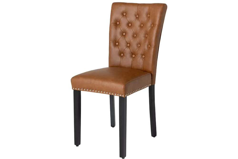 Riess-Ambiente Stühle > Chesterfield Stuhl CASTLE braun Kunstleder schwarz Gummiholz Ziernieten