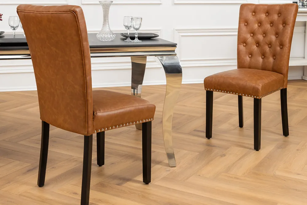 Riess-Ambiente Stühle > Chesterfield Stuhl CASTLE braun Kunstleder schwarz Gummiholz Ziernieten