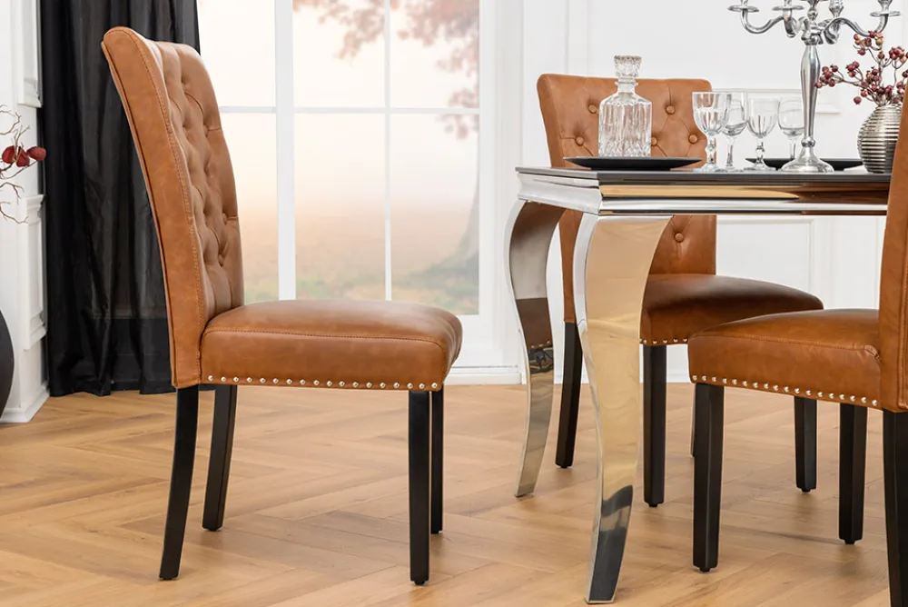 Riess-Ambiente Stühle > Chesterfield Stuhl CASTLE braun Kunstleder schwarz Gummiholz Ziernieten