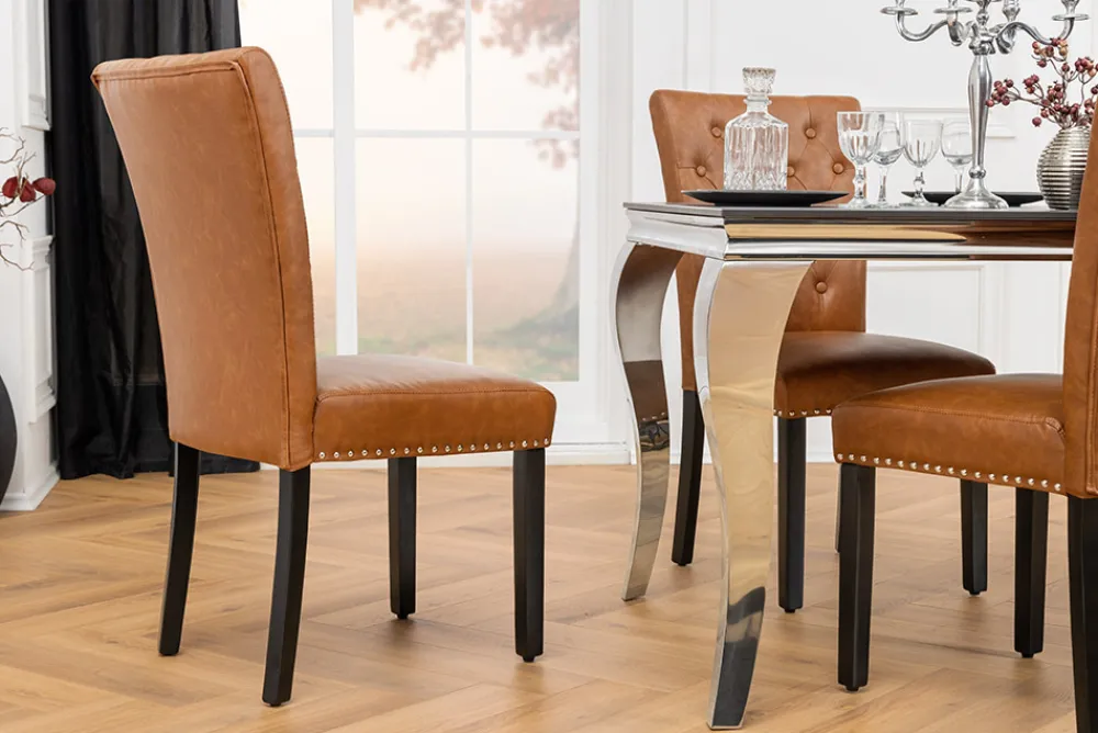 Riess-Ambiente Stühle > Chesterfield Stuhl CASTLE braun Kunstleder schwarz Gummiholz Ziernieten