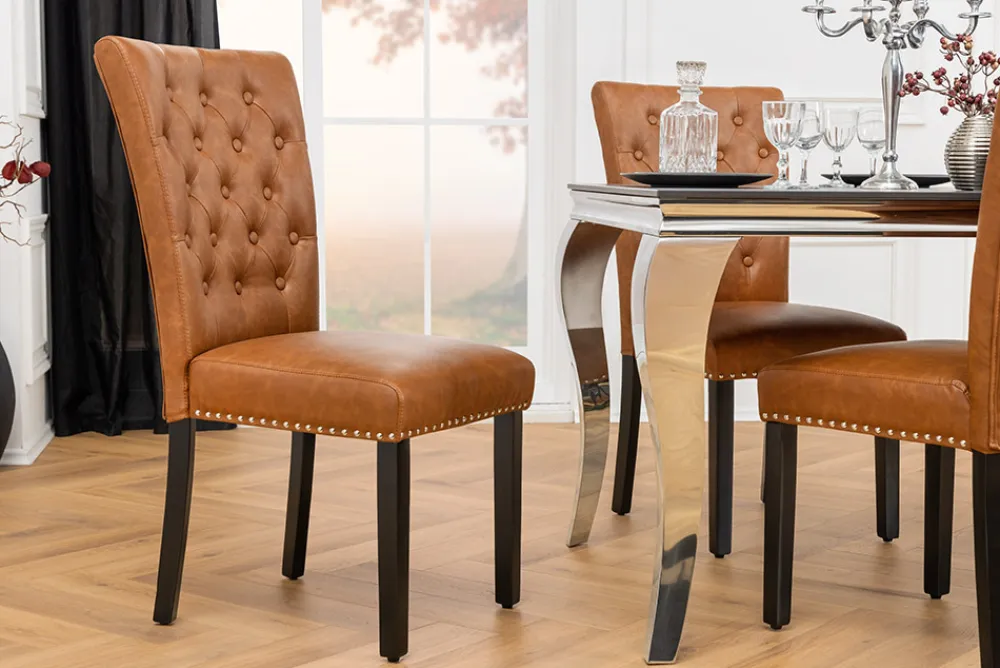 Riess-Ambiente Stühle > Chesterfield Stuhl CASTLE braun Kunstleder schwarz Gummiholz Ziernieten