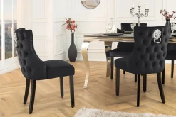 Riess-Ambiente Stühle|Samt Möbel > Chesterfield Stuhl CASTLE DELUXE schwarz Samt mit Löwenkopf Nieten