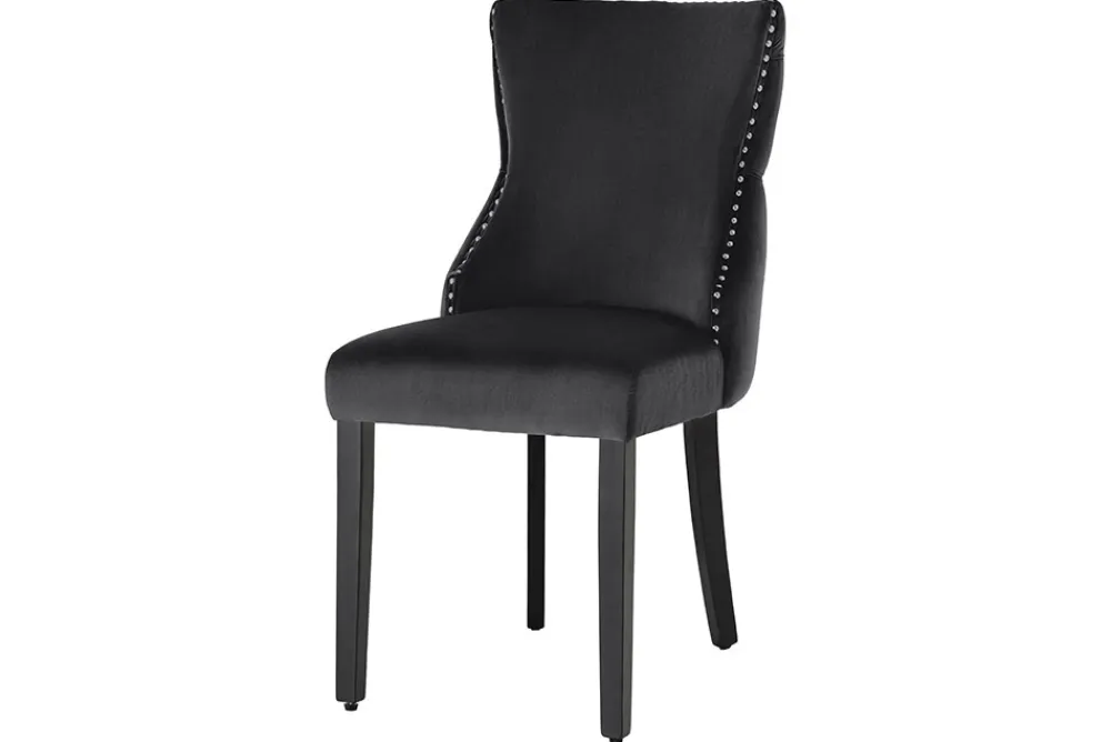 Riess-Ambiente Stühle|Samt Möbel > Chesterfield Stuhl CASTLE DELUXE schwarz Samt mit Löwenkopf Nieten
