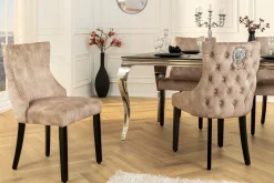 Riess-Ambiente Stühle|Samt Möbel > Chesterfield Stuhl CASTLE DELUXE beige Samt mit Löwenkopf Nieten