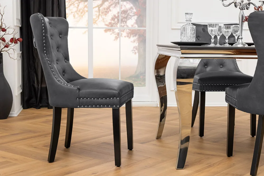 Riess-Ambiente Stühle > Chesterfield Stuhl CASTLE schwarz Kunstleder Massivholz mit Komfortgriff