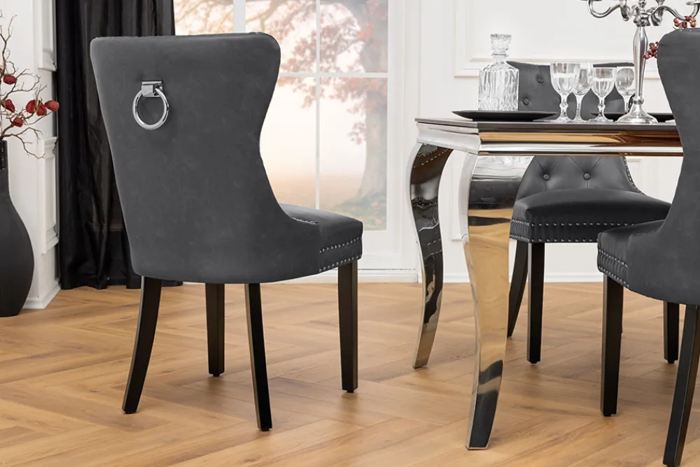 Riess-Ambiente Stühle > Chesterfield Stuhl CASTLE schwarz Kunstleder Massivholz mit Komfortgriff