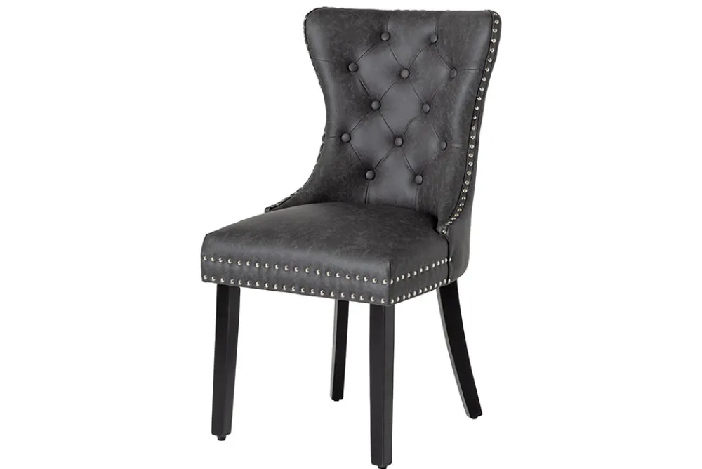Riess-Ambiente Stühle > Chesterfield Stuhl CASTLE schwarz Kunstleder Massivholz mit Komfortgriff