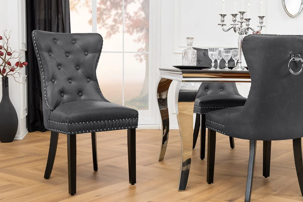 Riess-Ambiente Stühle > Chesterfield Stuhl CASTLE schwarz Kunstleder Massivholz mit Komfortgriff