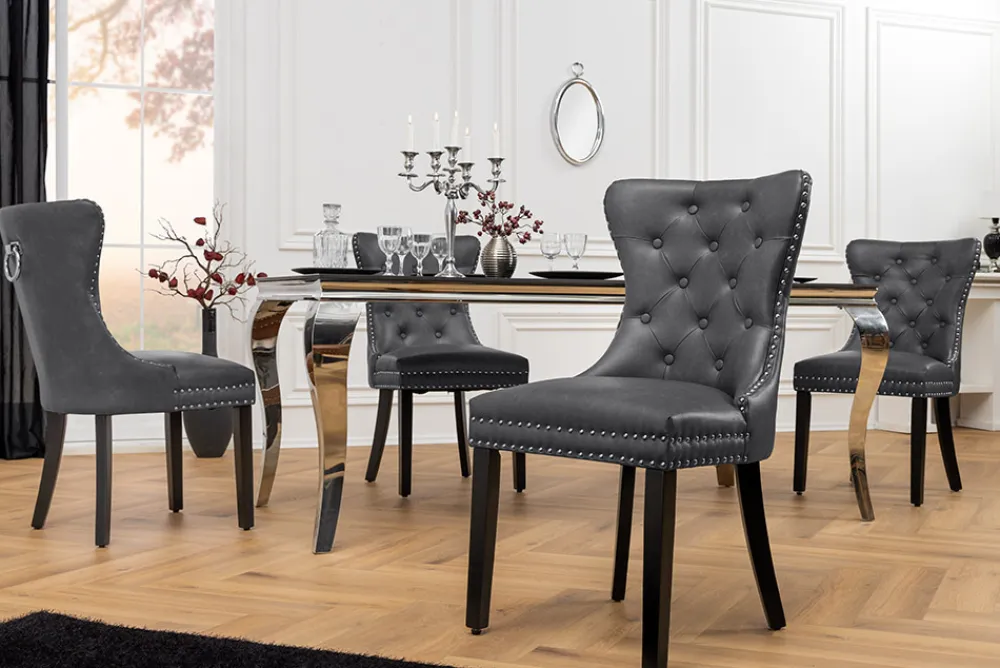 Riess-Ambiente Stühle > Chesterfield Stuhl CASTLE schwarz Kunstleder Massivholz mit Komfortgriff