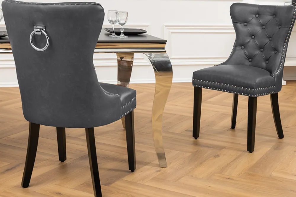 Riess-Ambiente Stühle > Chesterfield Stuhl CASTLE schwarz Kunstleder Massivholz mit Komfortgriff