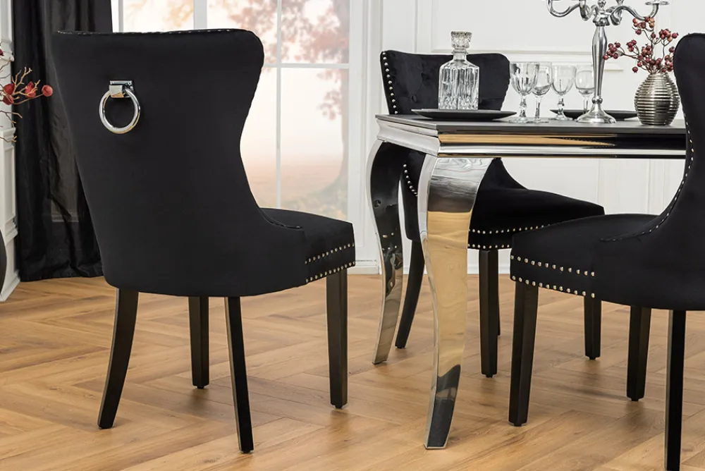 Riess-Ambiente Stühle|Samt Möbel > Chesterfield Stuhl CASTLE schwarz Samt Massivholz Ziernieten mit Komfortgriff