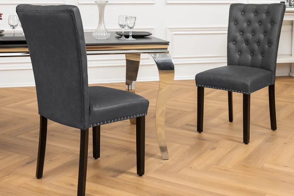Riess-Ambiente Stühle > Chesterfield Stuhl CASTLE schwarz Kunstleder Gummiholz Ziernieten