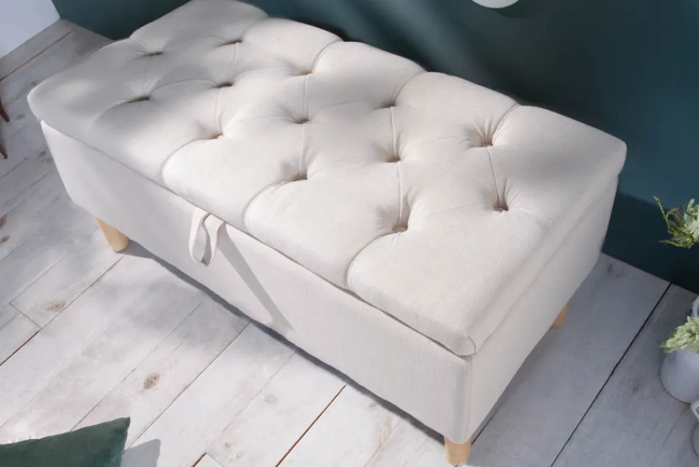 Riess-Ambiente Sitzbänke > Chesterfield Truhenbank CASTLE 100cm beige Sitzbank Landhausstil mit Stauraum