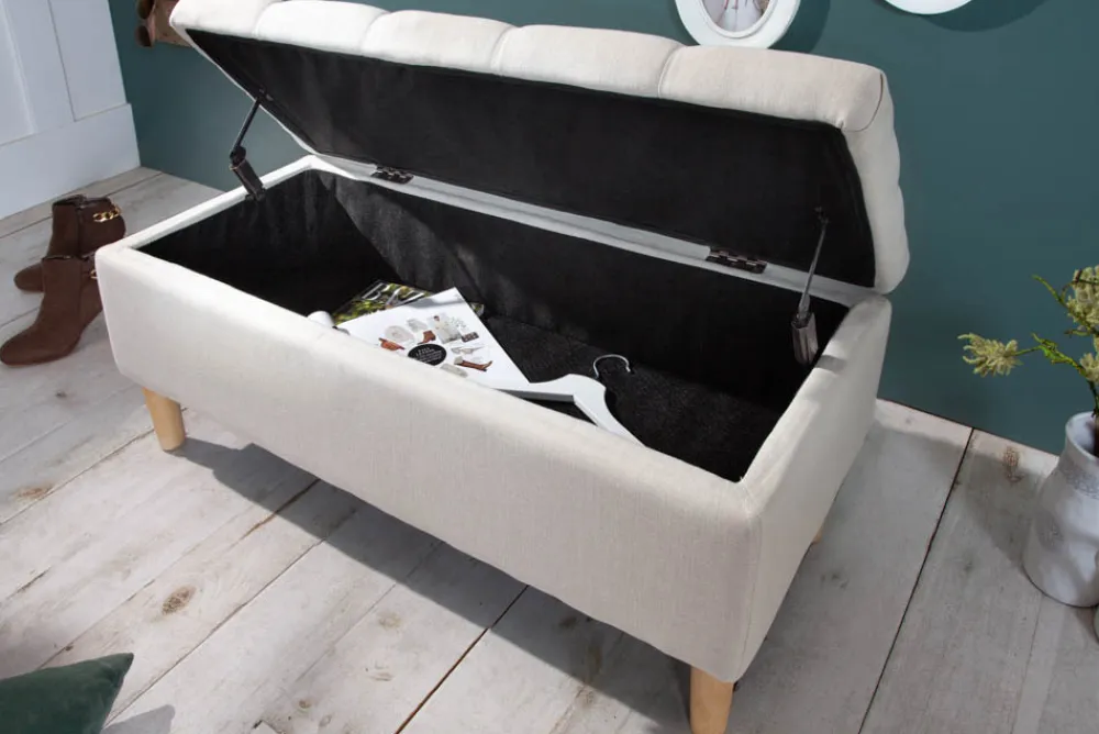 Riess-Ambiente Sitzbänke > Chesterfield Truhenbank CASTLE 100cm beige Sitzbank Landhausstil mit Stauraum