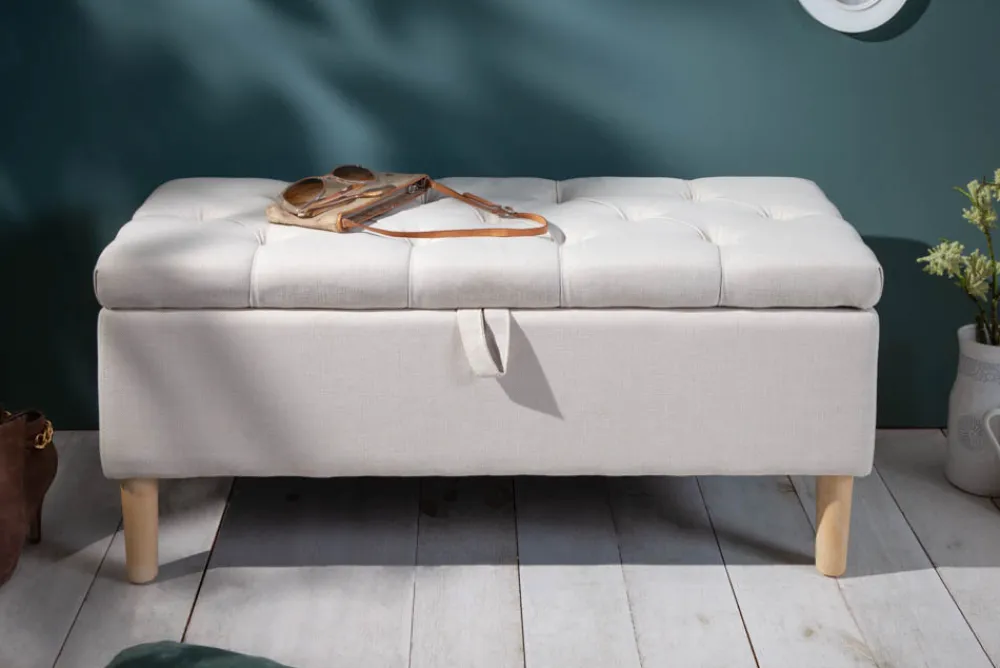 Riess-Ambiente Sitzbänke > Chesterfield Truhenbank CASTLE 100cm beige Sitzbank Landhausstil mit Stauraum