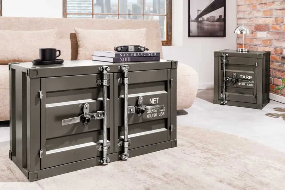 Riess-Ambiente Industrial Loft|Tv- & Lowboards > Container-Schrank GLOBETROTTER 80cm anthrazit Metall Couchtisch mit Flügeltüren Kommode