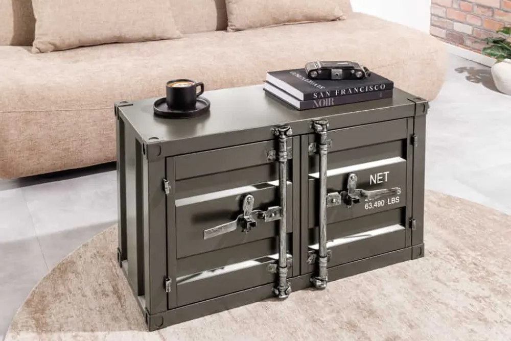 Riess-Ambiente Industrial Loft|Tv- & Lowboards > Container-Schrank GLOBETROTTER 80cm anthrazit Metall Couchtisch mit Flügeltüren Kommode