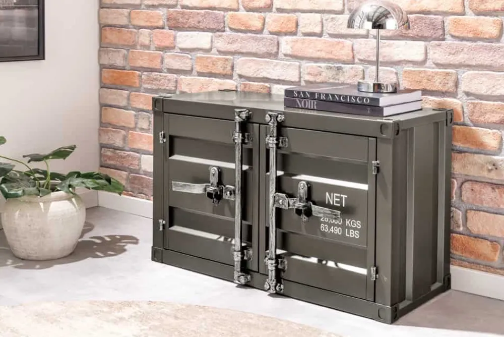 Riess-Ambiente Industrial Loft|Tv- & Lowboards > Container-Schrank GLOBETROTTER 80cm anthrazit Metall Couchtisch mit Flügeltüren Kommode