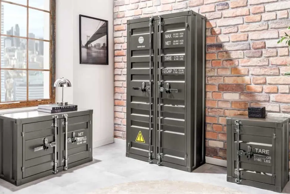 Riess-Ambiente Industrial Loft|Tv- & Lowboards > Container-Schrank GLOBETROTTER 80cm anthrazit Metall Couchtisch mit Flügeltüren Kommode