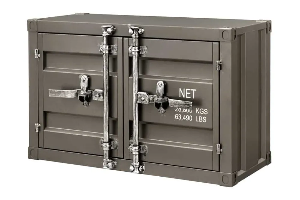 Riess-Ambiente Industrial Loft|Tv- & Lowboards > Container-Schrank GLOBETROTTER 80cm anthrazit Metall Couchtisch mit Flügeltüren Kommode