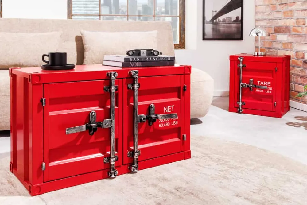 Riess-Ambiente Industrial Loft|Tv- & Lowboards > Container-Schrank GLOBETROTTER 80cm rot Metall Couchtisch mit Flügeltüren Kommode