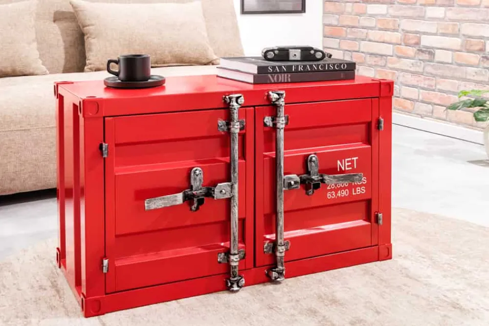 Riess-Ambiente Industrial Loft|Tv- & Lowboards > Container-Schrank GLOBETROTTER 80cm rot Metall Couchtisch mit Flügeltüren Kommode