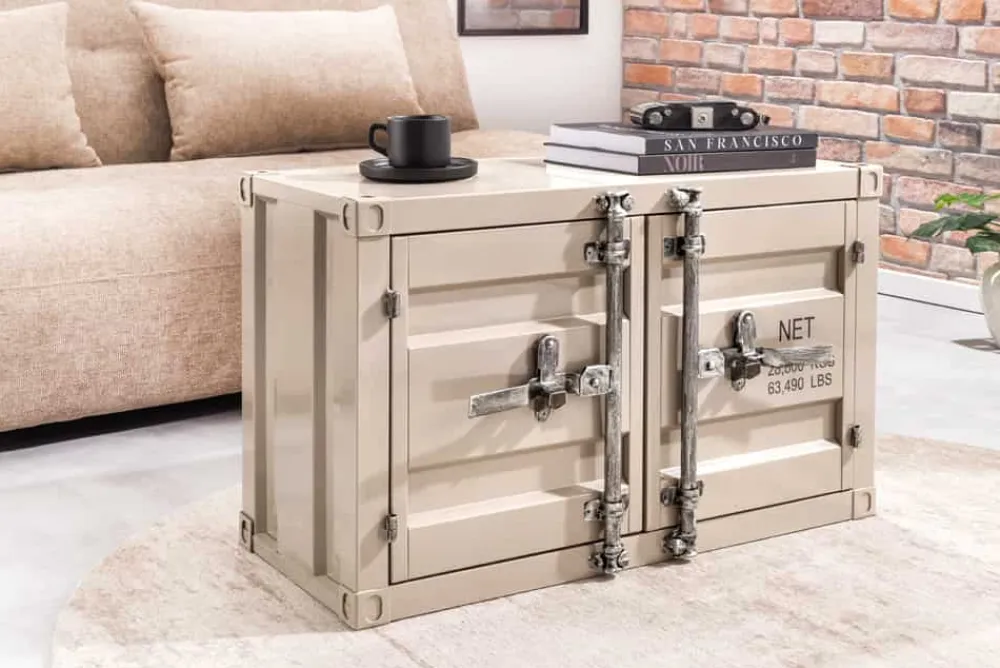 Riess-Ambiente Industrial Loft|Tv- & Lowboards > Container-Schrank GLOBETROTTER 80cm greige Metall Couchtisch mit Flügeltüren Kommode
