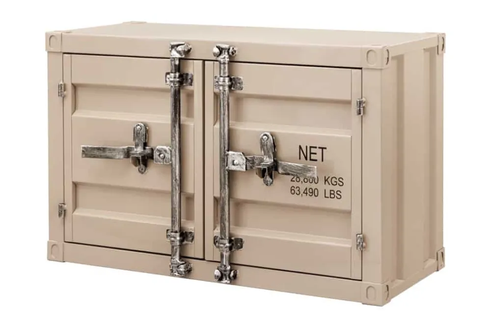 Riess-Ambiente Industrial Loft|Tv- & Lowboards > Container-Schrank GLOBETROTTER 80cm greige Metall Couchtisch mit Flügeltüren Kommode