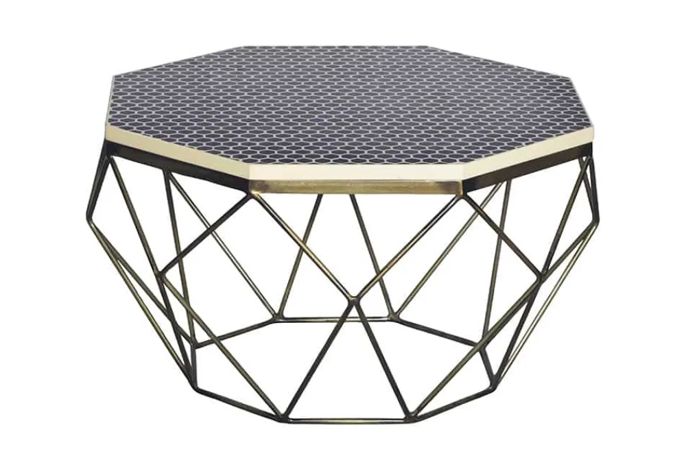 Riess-Ambiente Goldene Möbel|Couchtische & Truhen > Couchtisch DIAMOND 70cm schwarz weiß messing Mosaik Kunsthandwerk
