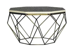 Riess-Ambiente Goldene Möbel|Couchtische & Truhen > Couchtisch DIAMOND 70cm schwarz weiß messing Mosaik Kunsthandwerk