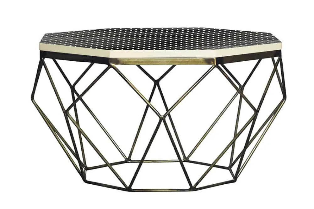 Riess-Ambiente Goldene Möbel|Couchtische & Truhen > Couchtisch DIAMOND 70cm schwarz weiß messing Mosaik Kunsthandwerk