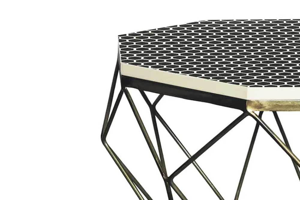 Riess-Ambiente Goldene Möbel|Couchtische & Truhen > Couchtisch DIAMOND 70cm schwarz weiß messing Mosaik Kunsthandwerk