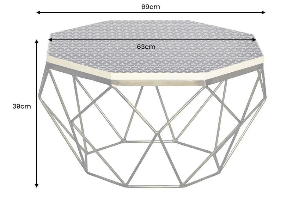 Riess-Ambiente Goldene Möbel|Couchtische & Truhen > Couchtisch DIAMOND 70cm schwarz weiß messing Mosaik Kunsthandwerk