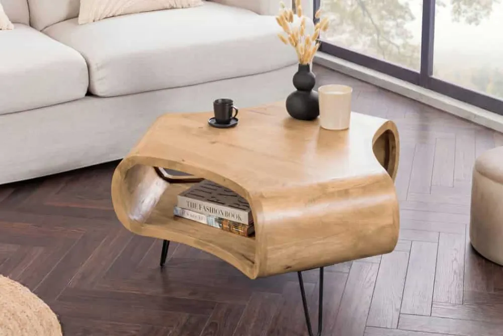 Riess-Ambiente Mehr...|Couchtische > Couchtisch ORGANIC LIVING 70cm natur cream finish Mangoholz mit Hairpin Legs